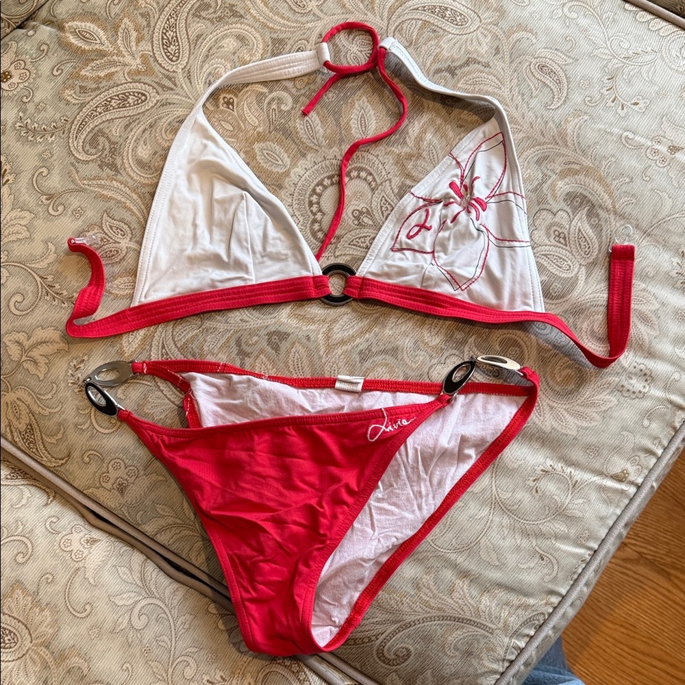 Chic Red and White Bikini Set